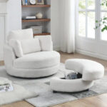 Circle Swivel Chair with Moon Storage Ottoman and 4 Pillows - Image 31