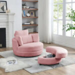 Circle Swivel Chair with Moon Storage Ottoman and 4 Pillows - Image 32