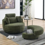 Circle Swivel Chair with Moon Storage Ottoman and 4 Pillows - Image 7
