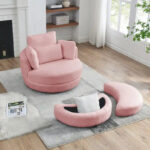 Circle Swivel Chair with Moon Storage Ottoman and 4 Pillows - Image 20