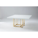 Square White Lacquer Tabletop with Medal Base - Image 8