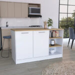 Ginger 59-inch Wide Kitchen Island with 3 Open Shelves and 2 Cabinets - Image 13