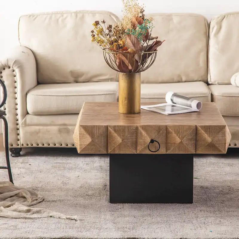 9283213328543_556056 Three-dimensional Embossed Pattern Square Retro Coffee Table - Image 1