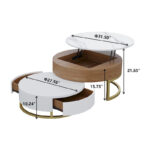 Round Coffee Table White with Storage Lift-Top Wood Coffee Table Lifts up with Rotatable Drawers White Natural - Image 8