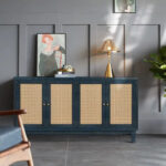 Modern Accent Storage Cabinet Sideboard Wooden Cabinet Console Table with 4 Doors and Adjustable Shelves