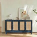 Modern Accent Storage Cabinet Sideboard Wooden Cabinet Console Table with 4 Doors and Adjustable Shelves - Image 4