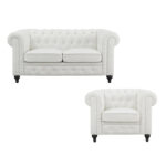 Chesterfield Elegance Collection: Loveseat and Accent Chair with Rolled Arms for Living Room, Office, Reception - Image 11