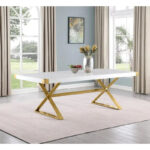 D440-3 Dining Table with Smooth White Lacquer Wood Top Dining Table - Image 9