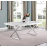 D440-3 Dining Table with Smooth White Lacquer Wood Top Dining Table - Image 5
