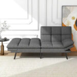 Modern Linen Futon with Memory Foam and Adjustable Armrests - Image 35