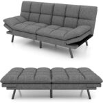 Modern Linen Futon with Memory Foam and Adjustable Armrests - Image 2