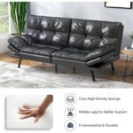 Modern Linen Futon with Memory Foam and Adjustable Armrests - Image 14