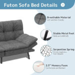 Modern Linen Futon with Memory Foam and Adjustable Armrests - Image 22