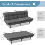 Modern Linen Futon with Memory Foam and Adjustable Armrests - Image 24