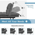 Modern Linen Futon with Memory Foam and Adjustable Armrests - Image 25
