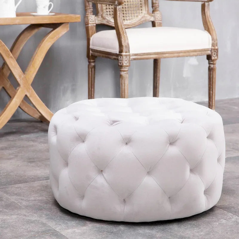 9284009361567_556551 Meerna 24-inch Round Tufted Padded Ottoman (Optional Colors) - Image 1