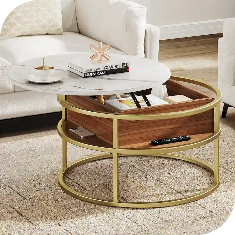 9284229595295_559379 Round Lift Top Extendable Frame Coffee Table with Hide Storage - Image 1