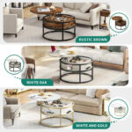 Round Lift Top Extendable Frame Coffee Table with Hide Storage - Image 20