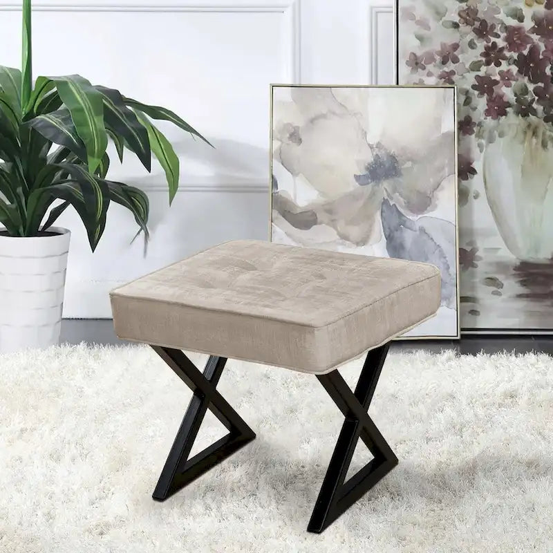 9284247978143_555127 Textured Velvet Ottoman Vanity Stool 18X18X17 - Image 1