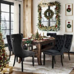 Dining Chairs Set of 6, Luxury Upholstered Velvet Kitchen Chairs Side Chair with Padded Seat Back and Solid Wood Legs - N/A - Image 2