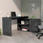 Dallas L-Shaped Home Office Desk, Two Shelves, Single Door Cabinet - Image 28