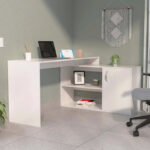 Dallas L-Shaped Home Office Desk, Two Shelves, Single Door Cabinet - Image 29