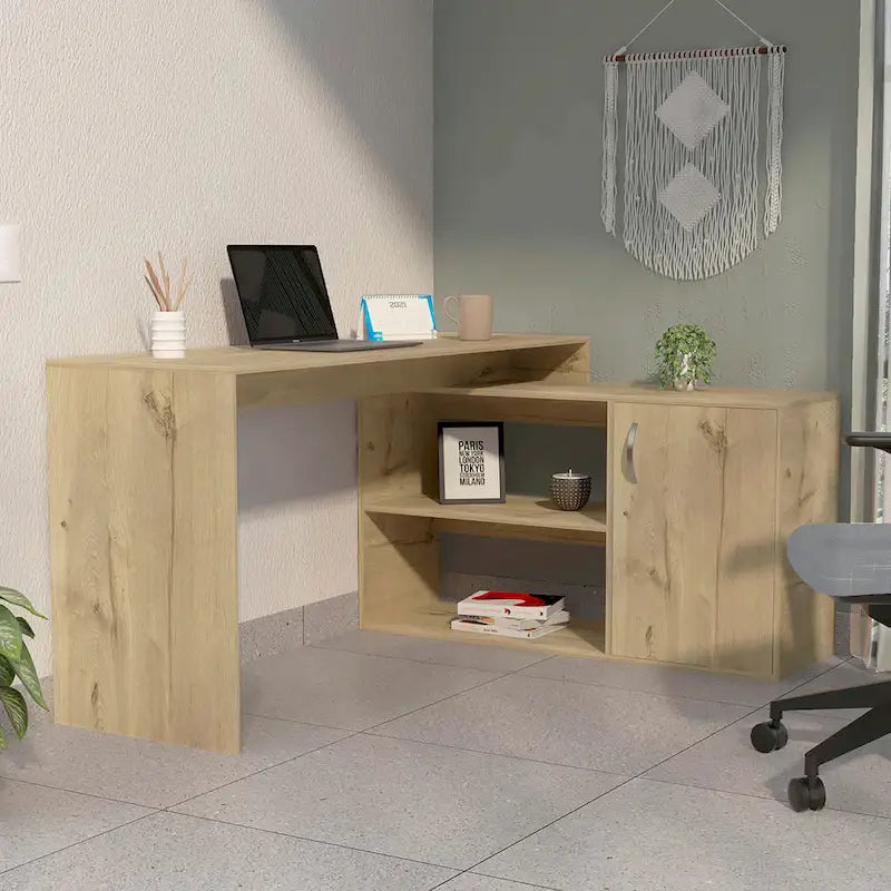 9284745429151_552830 Dallas L-Shaped Home Office Desk, Two Shelves, Single Door Cabinet - Image 1