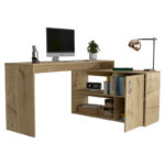 Dallas L-Shaped Home Office Desk, Two Shelves, Single Door Cabinet - Image 10