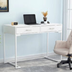 40 Inches Computer Desk White and Gold Desk with 2 Drawers - Image 3