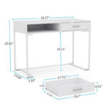 40 Inches Computer Desk White and Gold Desk with 2 Drawers - Image 6