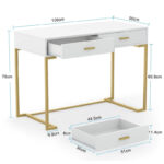40 Inches Computer Desk White and Gold Desk with 2 Drawers - Image 11