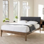 Mid-Century Fabric and Wood Platform Bed by