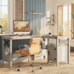 Farmhouse L Shaped Home Office Computer Desk with Storage Cabinet - Image 2