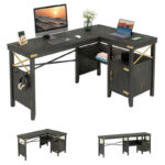 Farmhouse L Shaped Home Office Computer Desk with Storage Cabinet - Image 35