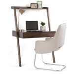 Solid Wood Contemporary 36 inch Wide Modern Leaning Desk in Warm Walnut Brown