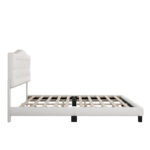 Full Size Linen Upholstered Platform Bed with Saddle Curved Headboard and Diamond Tufted Details,Beige - Image 4