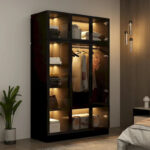 Glass Door Wardrobe Armoire Storage Closet with Light Display Cabinet - Image 35