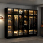 Glass Door Wardrobe Armoire Storage Closet with Light Display Cabinet - Image 2