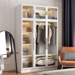 Glass Door Wardrobe Armoire Storage Closet with Light Display Cabinet - Image 20