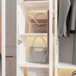 Glass Door Wardrobe Armoire Storage Closet with Light Display Cabinet - Image 23