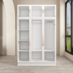 Glass Door Wardrobe Armoire Storage Closet with Light Display Cabinet - Image 32