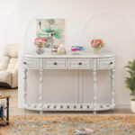 52 Modern and Contemporary Curved Console Table Sofa Table Entryway Table for Hallway Living Room with 4 Drawers and 1 Shelf - Image 36
