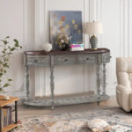 52 Modern and Contemporary Curved Console Table Sofa Table Entryway Table for Hallway Living Room with 4 Drawers and 1 Shelf - Image 37