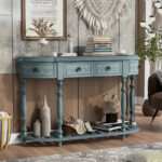 52 Modern and Contemporary Curved Console Table Sofa Table Entryway Table for Hallway Living Room with 4 Drawers and 1 Shelf