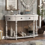 52 Modern and Contemporary Curved Console Table Sofa Table Entryway Table for Hallway Living Room with 4 Drawers and 1 Shelf - Image 3