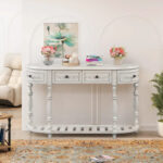 52 Modern and Contemporary Curved Console Table Sofa Table Entryway Table for Hallway Living Room with 4 Drawers and 1 Shelf - Image 4