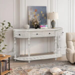 52 Modern and Contemporary Curved Console Table Sofa Table Entryway Table for Hallway Living Room with 4 Drawers and 1 Shelf - Image 5