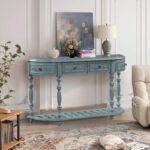 52 Modern and Contemporary Curved Console Table Sofa Table Entryway Table for Hallway Living Room with 4 Drawers and 1 Shelf - Image 29