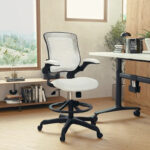 Mid-Back Mesh Ergonomic Drafting Chair with Foot Ring and Flip-Up Arms - Image 44