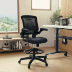Mid-Back Mesh Ergonomic Drafting Chair with Foot Ring and Flip-Up Arms - Image 46